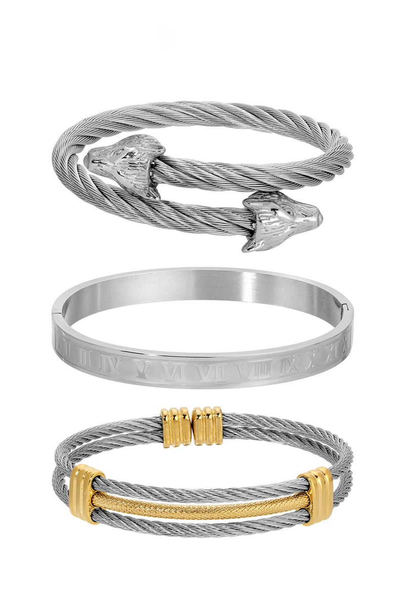 Wolf Head 3 Piece Bracelet set