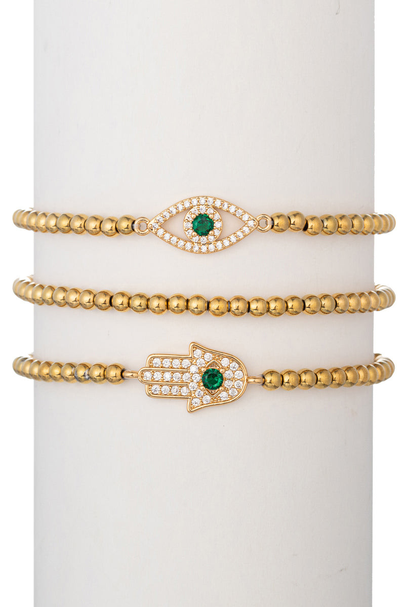 Hamsa + Evil Eye Titanium Beaded Stretch Bracelet