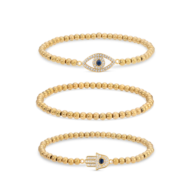 Hamsa + Evil Eye Titanium Beaded Stretch Bracelet