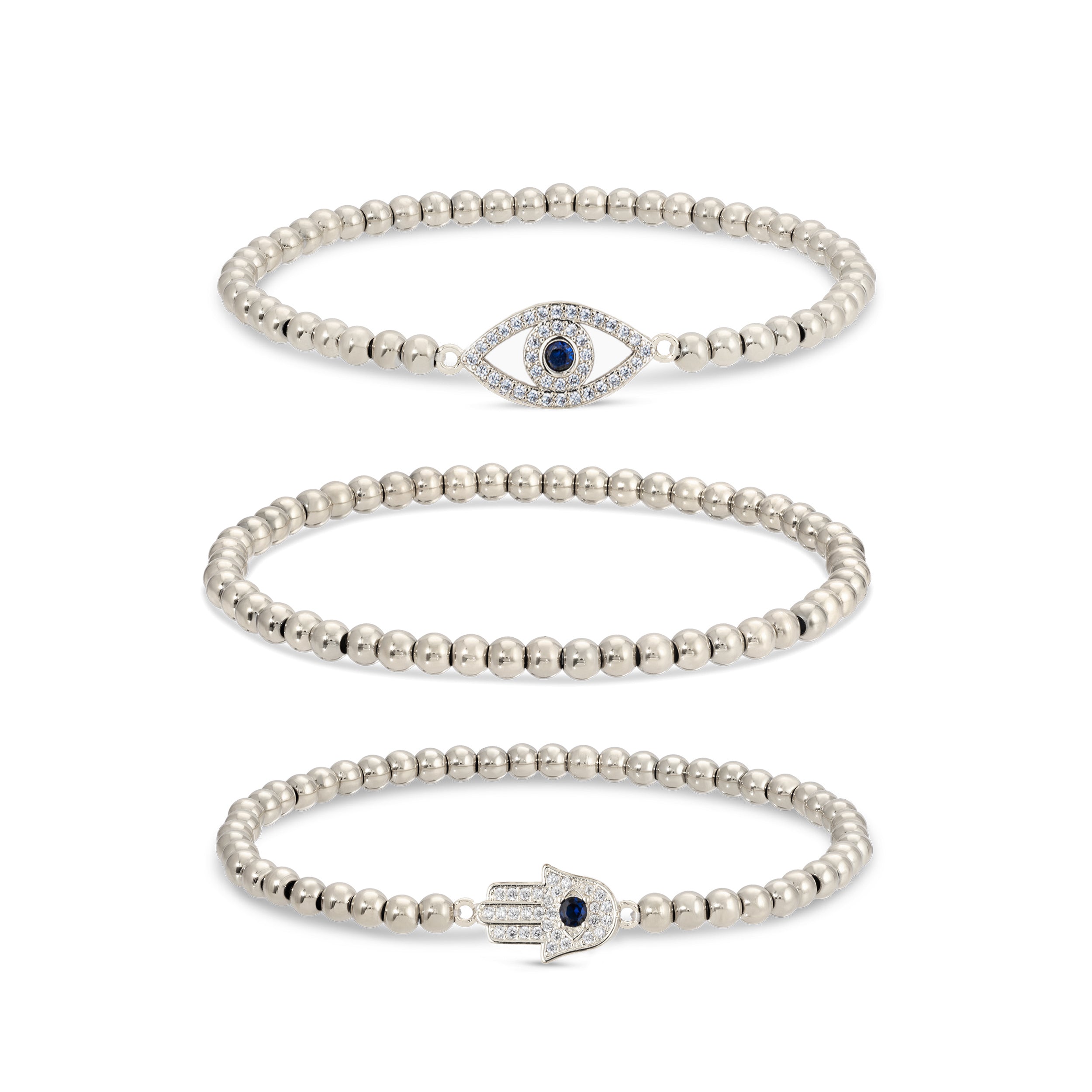 Hamsa + Evil Eye Titanium Beaded Stretch Bracelet