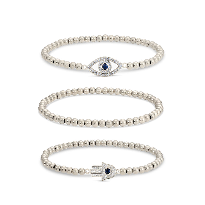 Hamsa + Evil Eye Titanium Beaded Stretch Bracelet