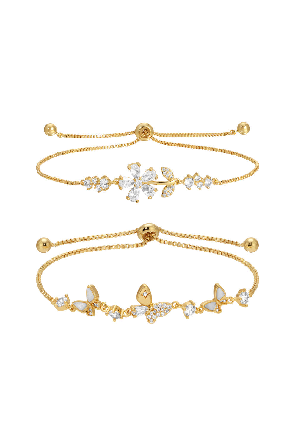 Fiorella 2-Piece CZ Flower Bolo Bracelet Set