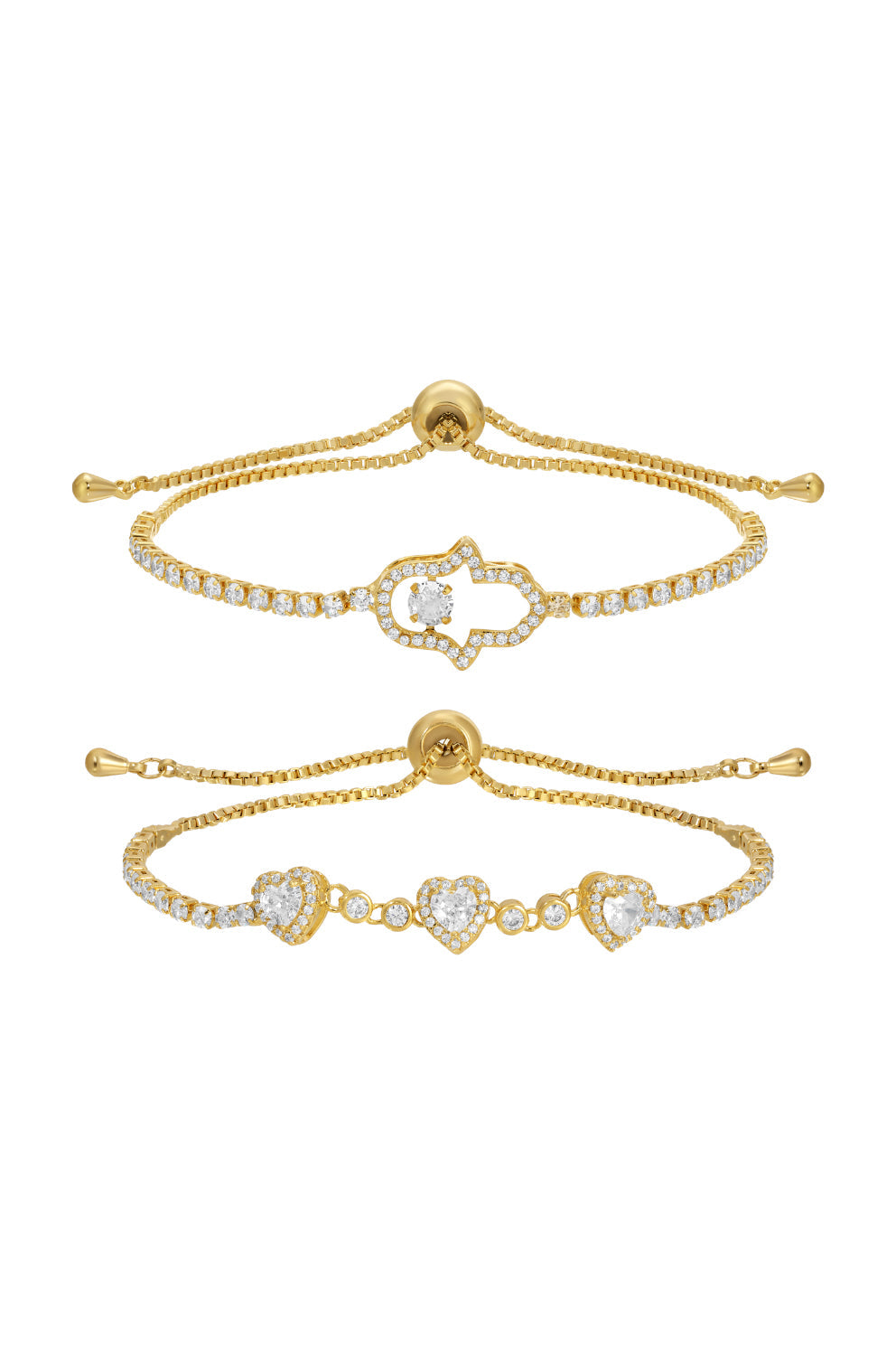 Arshina 2-Piece CZ Hamsa Bolo Bracelet Set