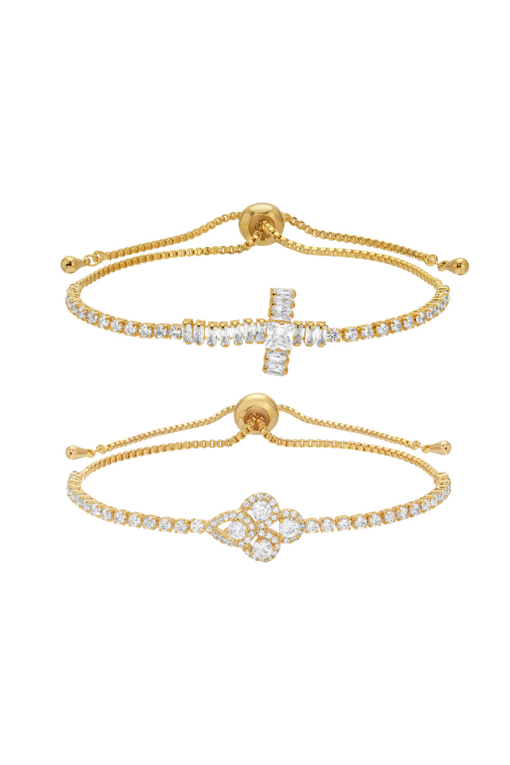 Mary Cross 2-Piece CZ Bolo Bracelet Set