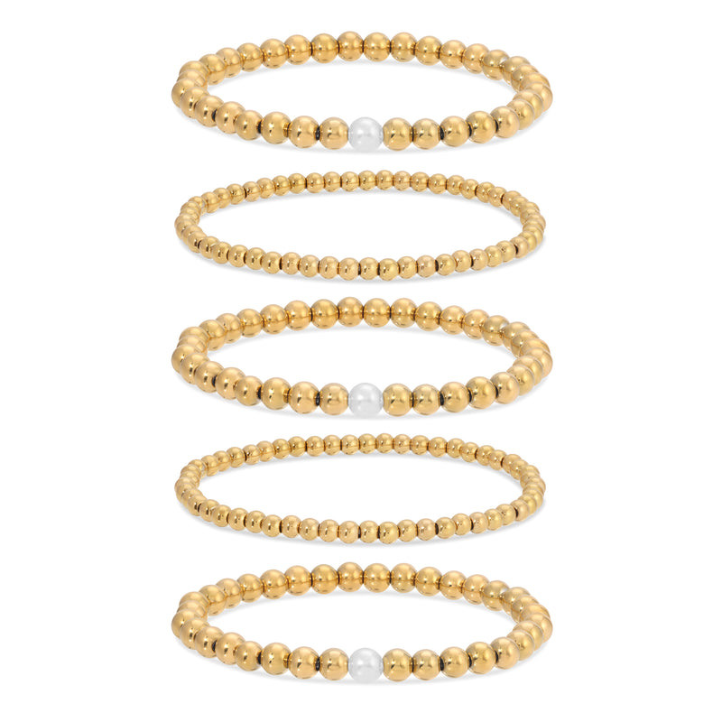 Lexi 4mm & 6mm Beaded Ball Bracelet set with Shell Pearl