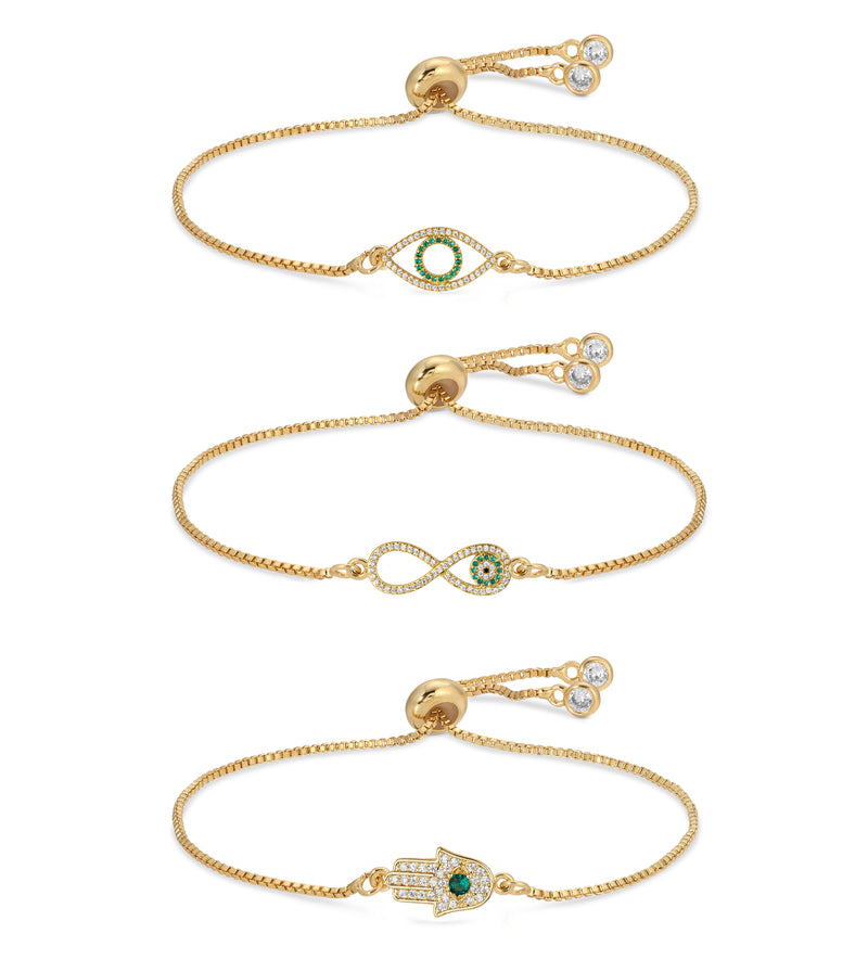 Heart, Eye & Infinity Bracelet Set - Green