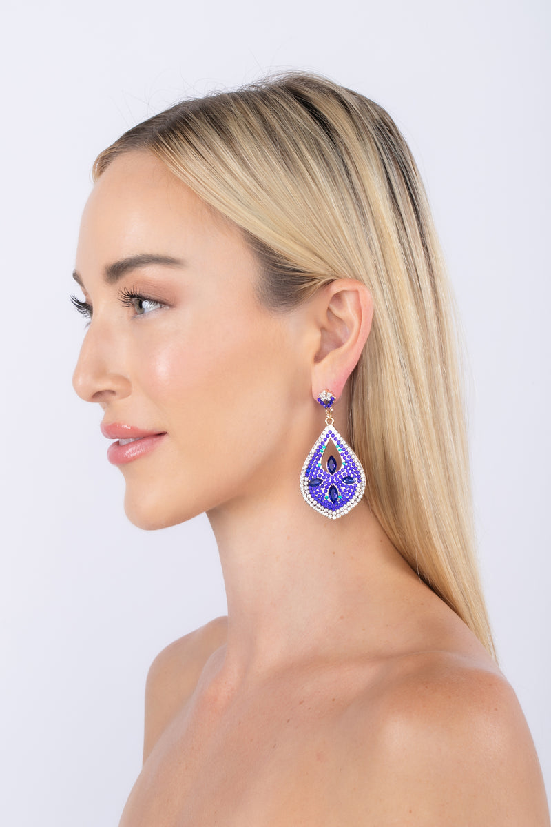 blue and gold tone statement drop earring