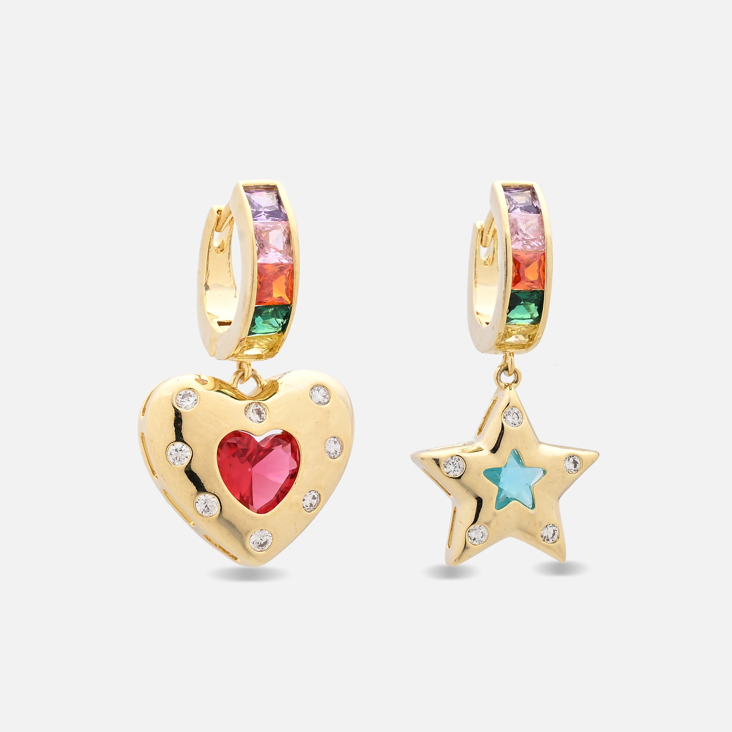 Estella Heart Star CZ Huggie Earrings