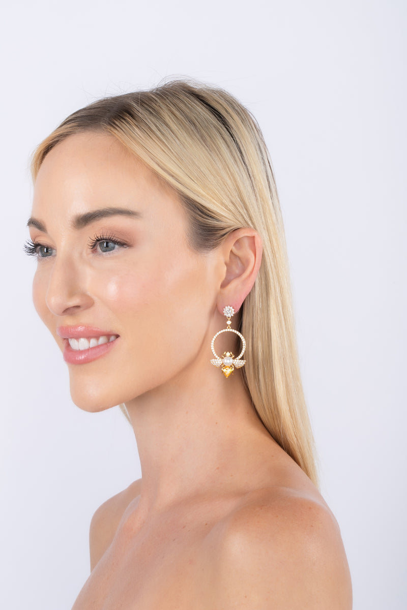 Yellow Bee CZ Drop Earrings