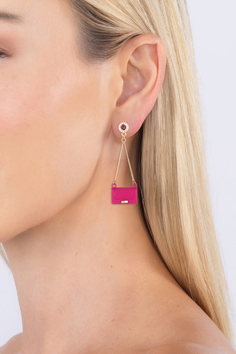 Ella Hot Pink Golden Purse Dangle Earrings