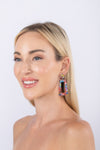 acrylic red rectangular long drop earrings