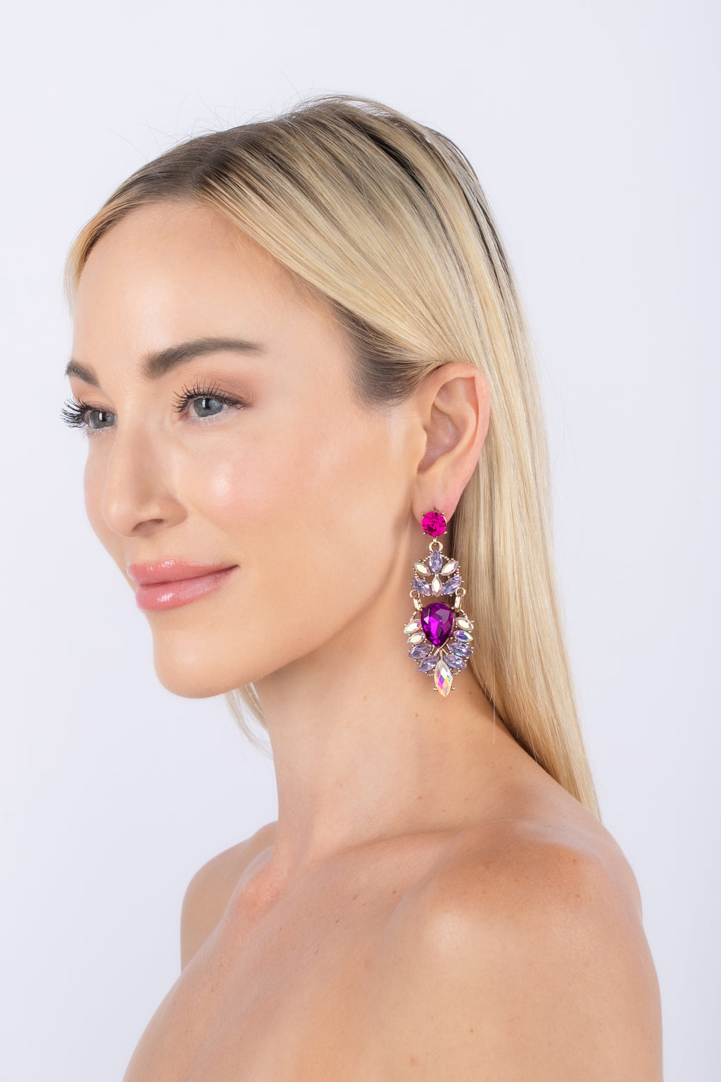 Purple Crystal Statement Drop Earring