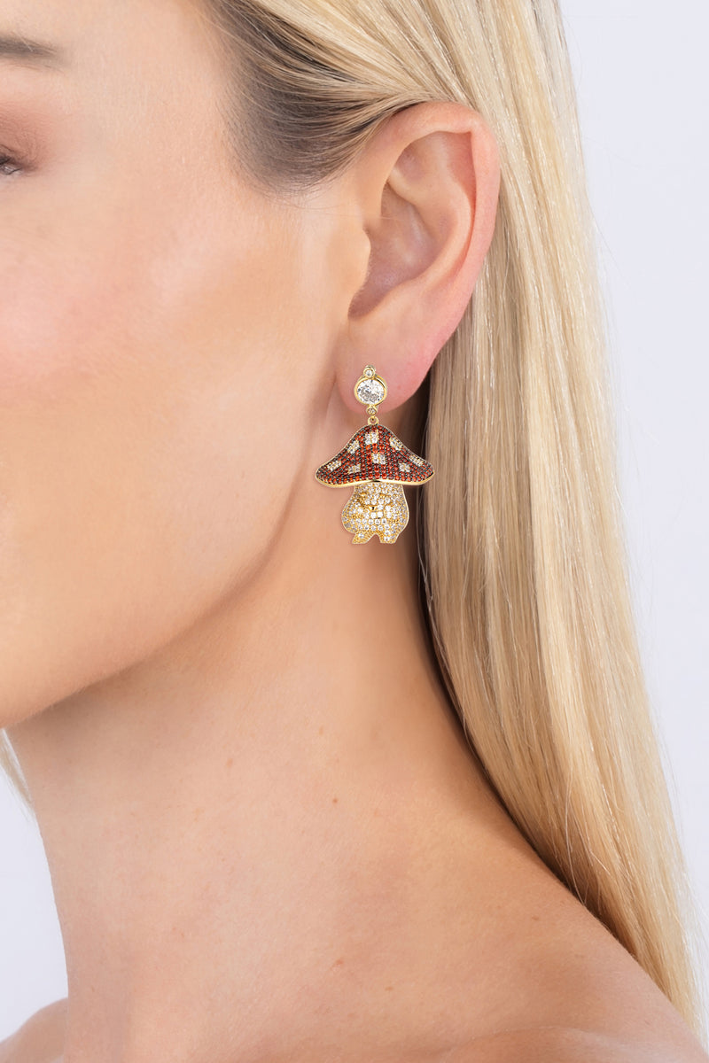 Ruby Mushroom CZ Drop Earrings