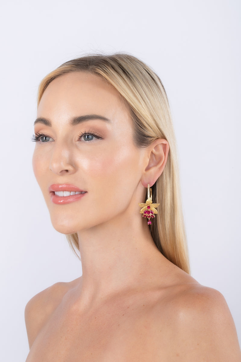 Ruby Red Floral Cuff Earrings