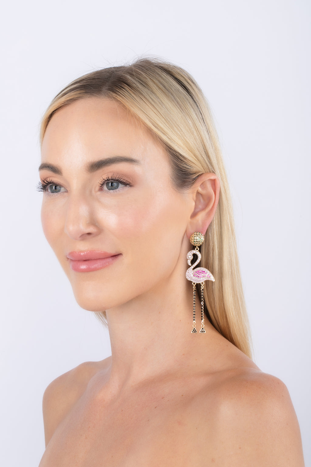 Pink Flamingo CZ Drop Earrings