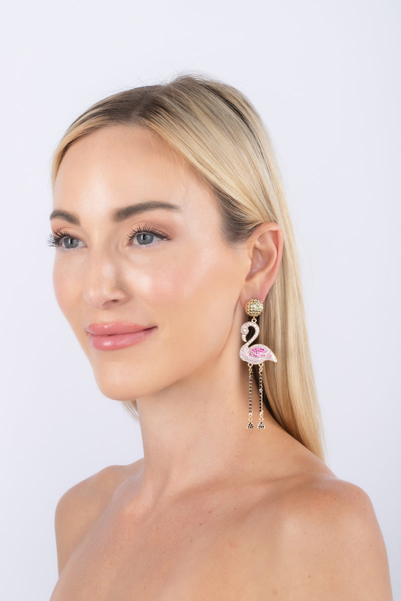 Pink Flamingo CZ Drop Earrings