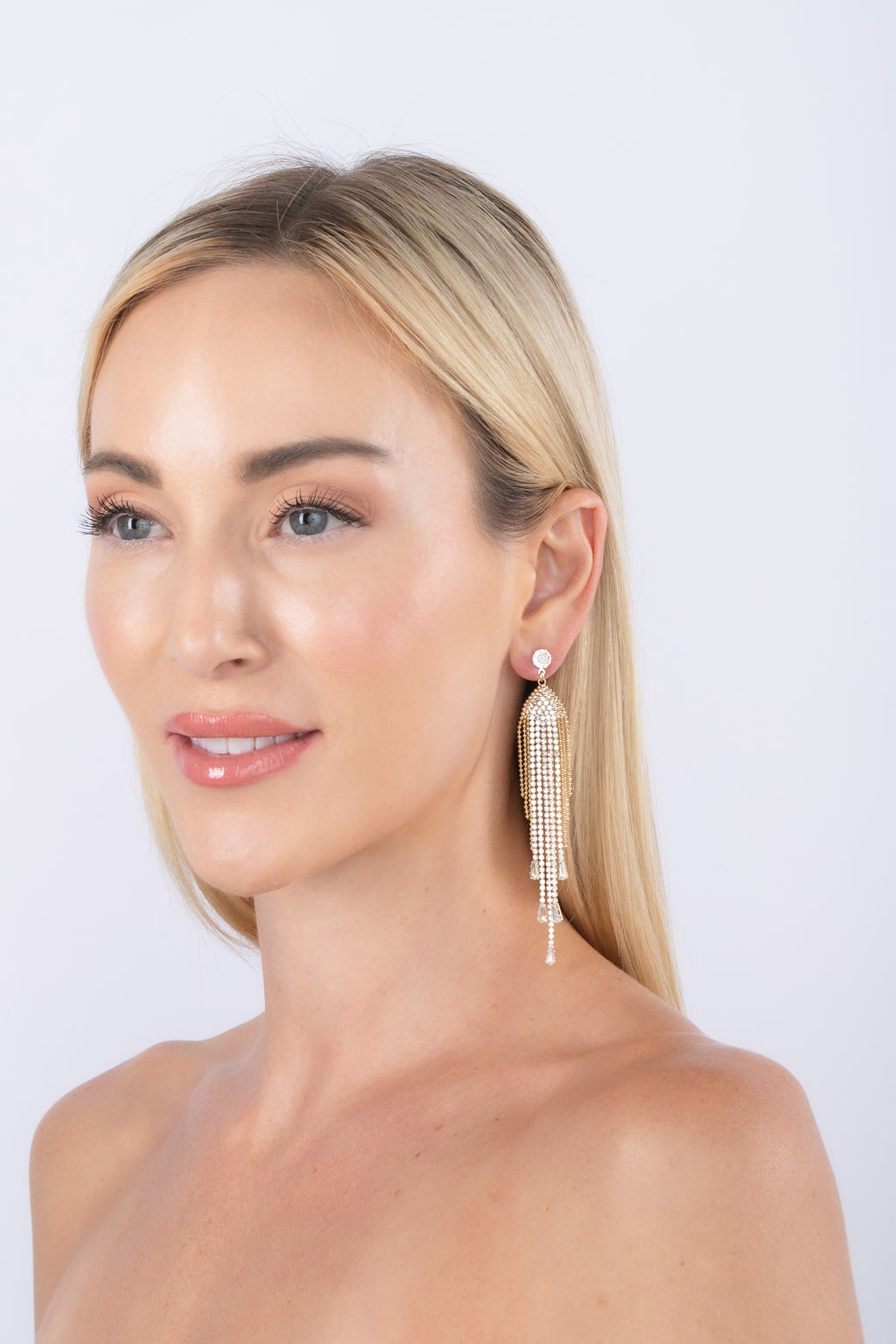 Gold Tone Fringe Statement Earring