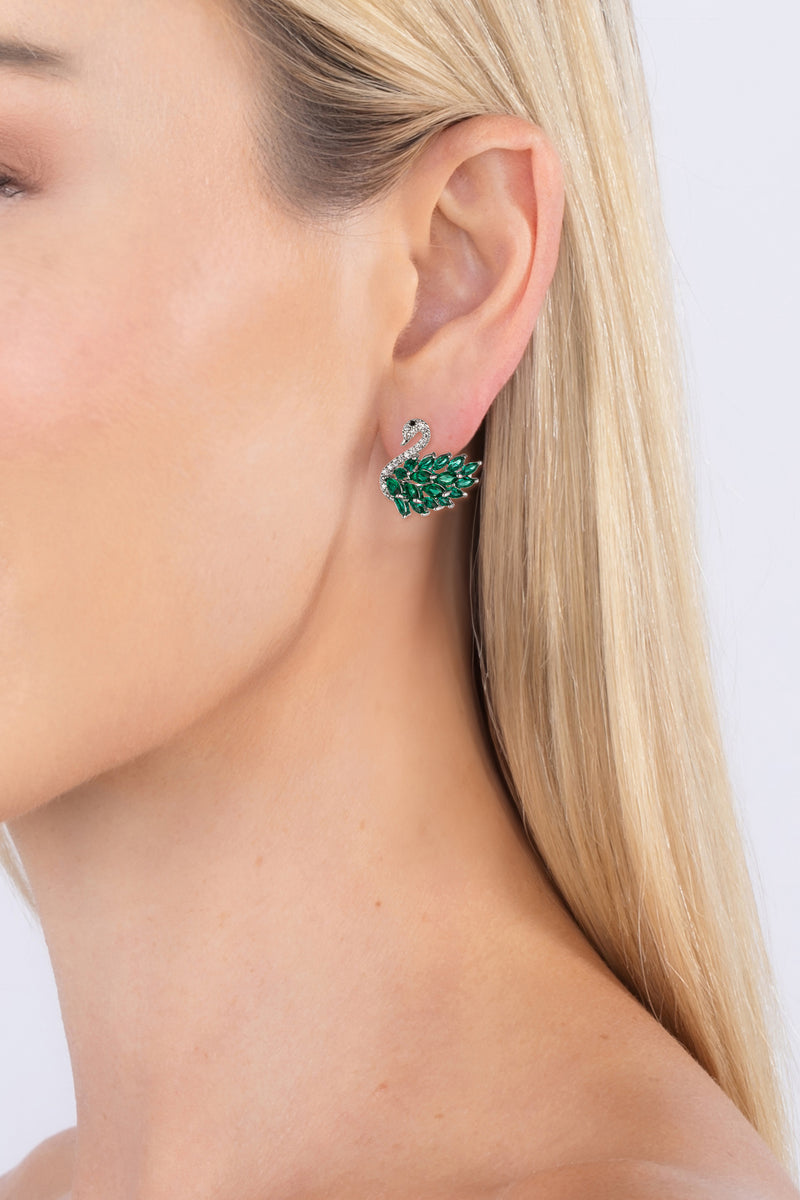 Ariana Green Swan CZ Stud Earrings