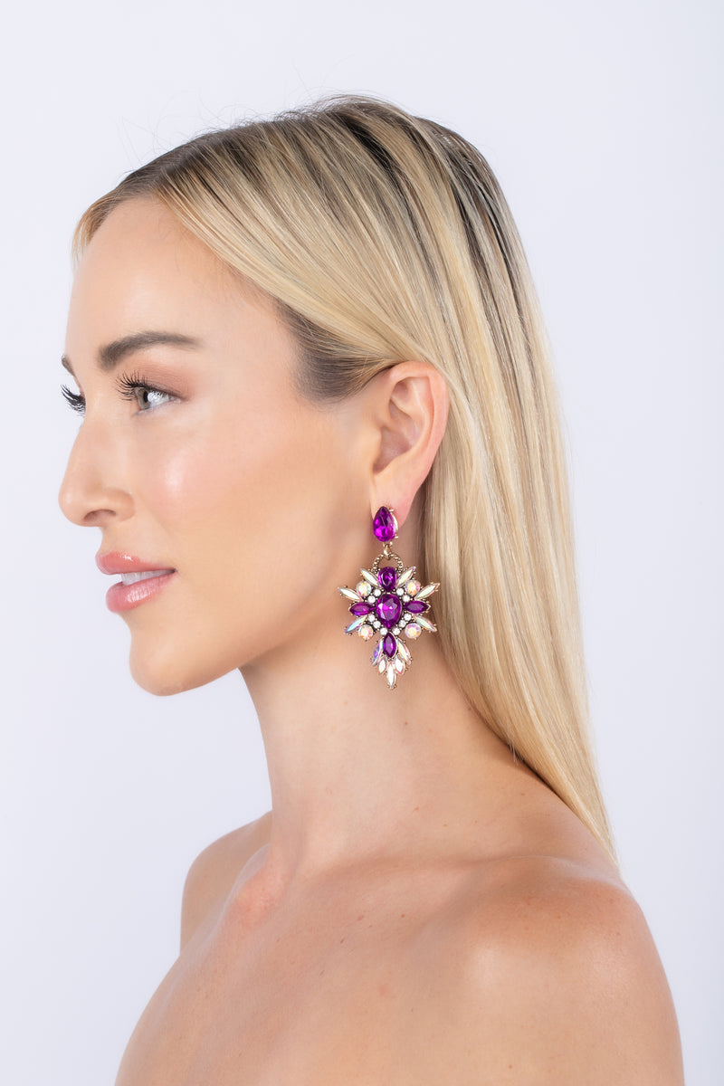 Purple Crystal Statement Drop Earring