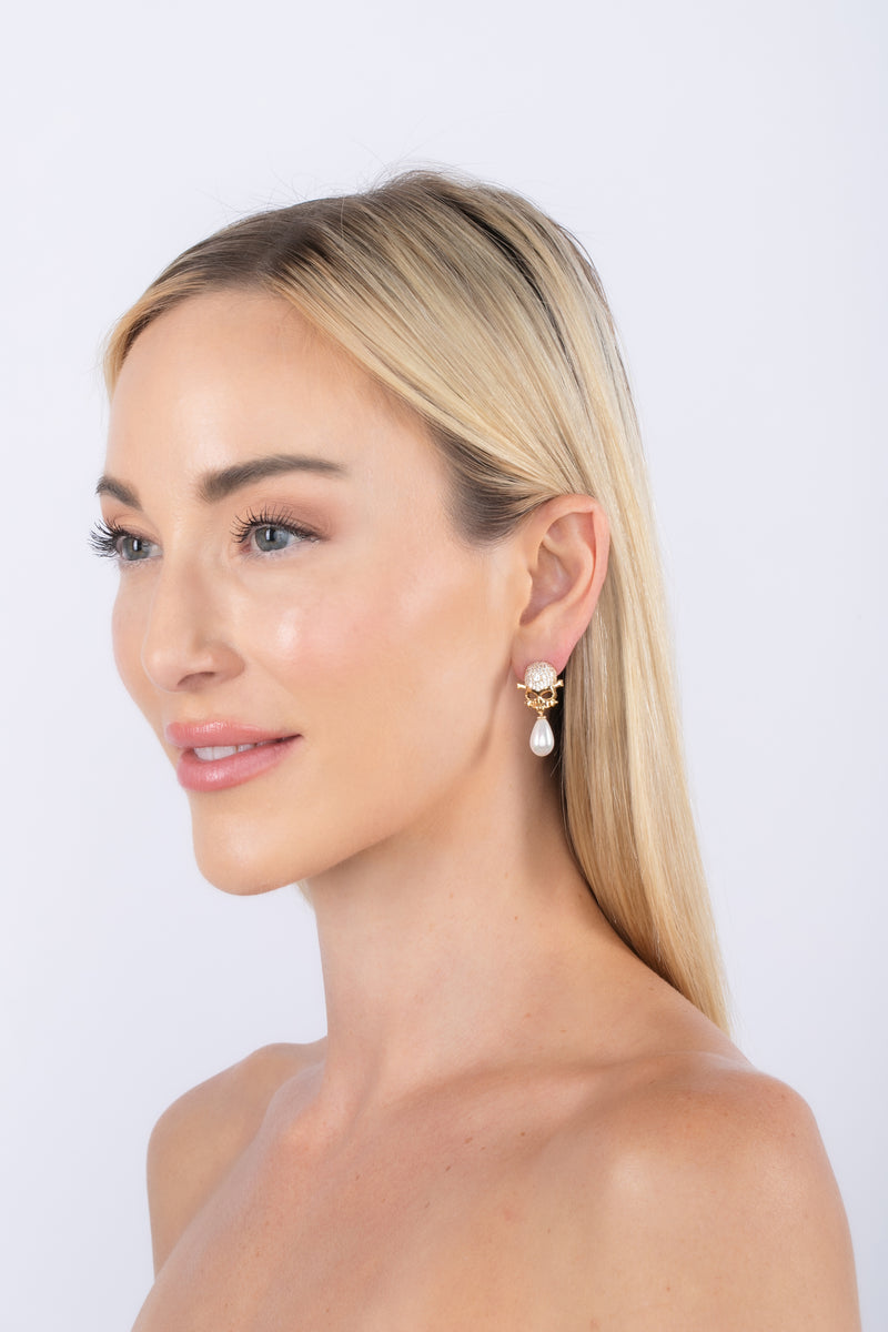 Double Skull CZ Statement Earring