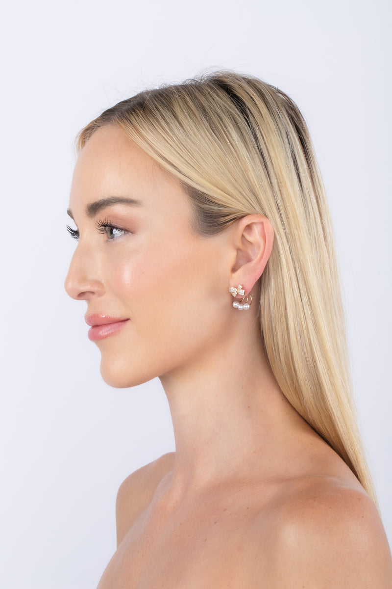 Double Bow Ear Jacket Earrings