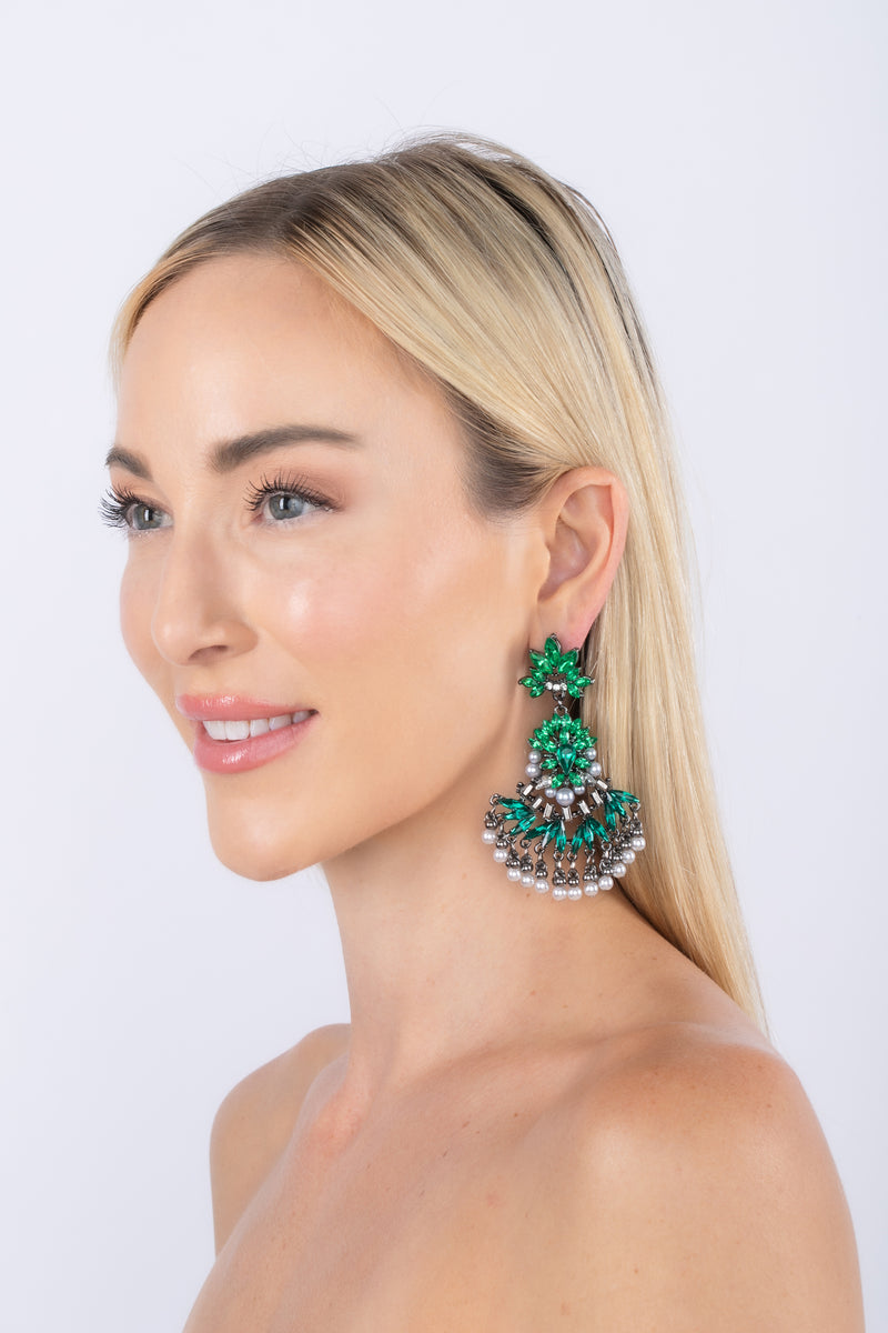 Green Color Statement Drop Earring