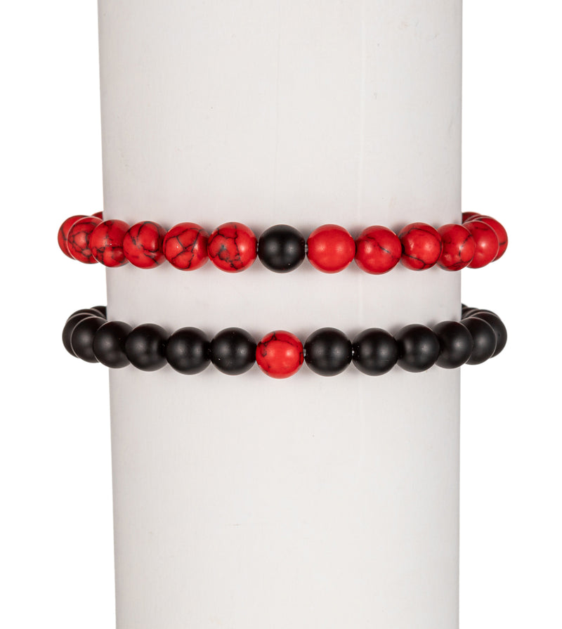 Noac Agate Black and Red Stretch Bracelet