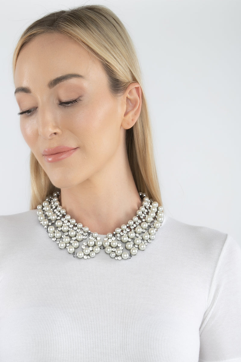 Diana Collar Statement Necklace - White Pearl