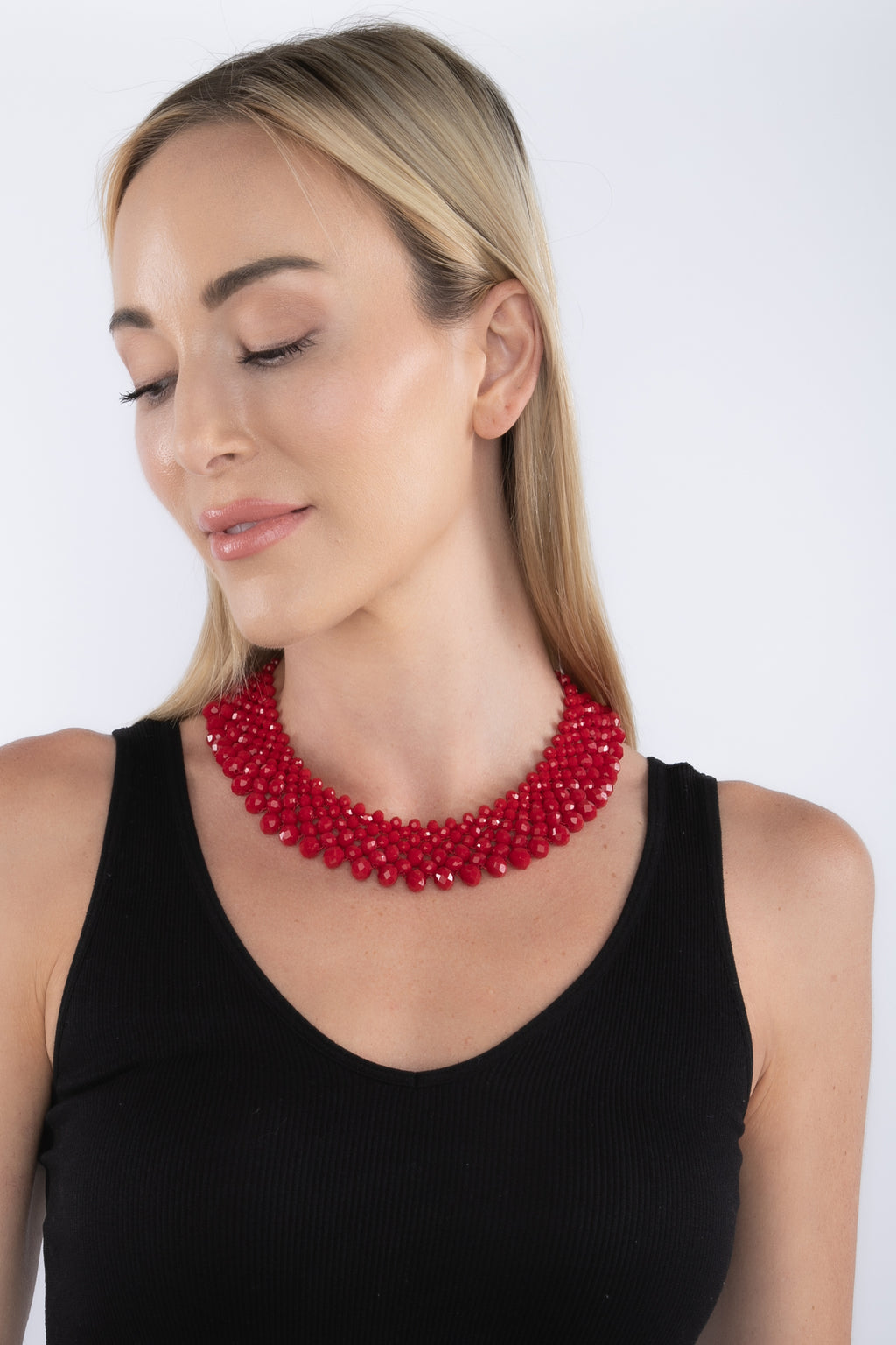 red acrylic bead collar necklace