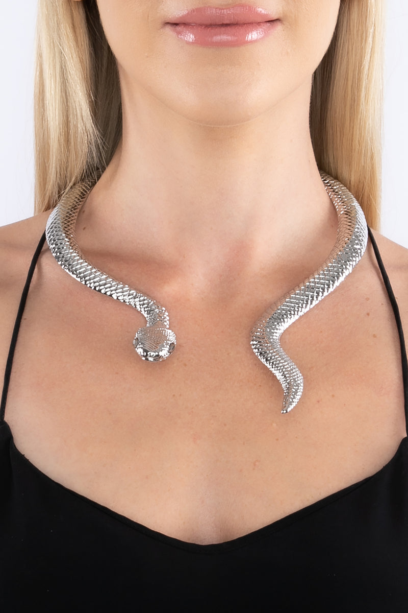 silver tone snake collar necklace