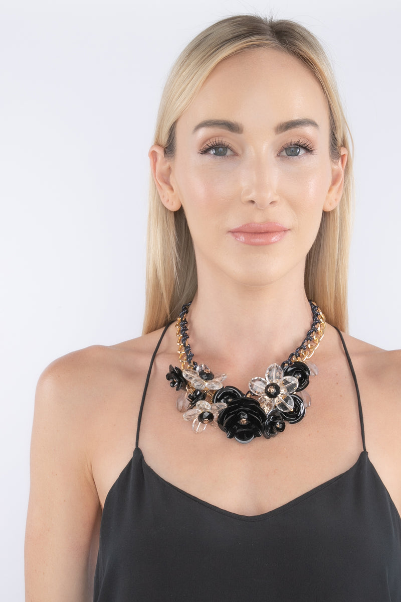 Bouquet Statement Necklace - Black / Gold