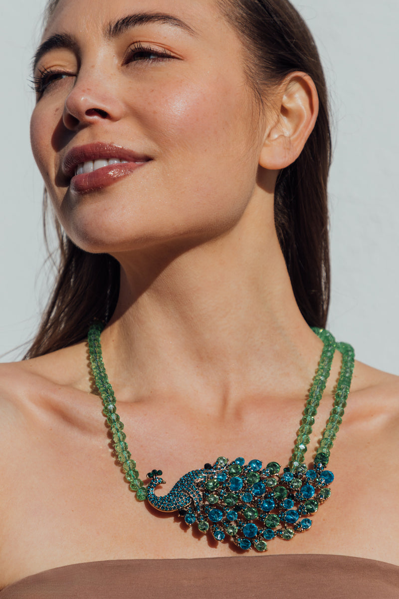 Alessandra Green Peacock Beaded Necklace