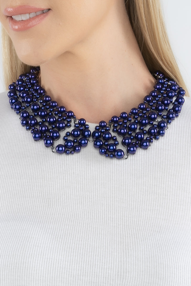 blue pearl beads statement collar necklace