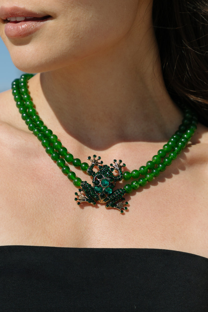 Lena Green Agate Frog Bead Necklace