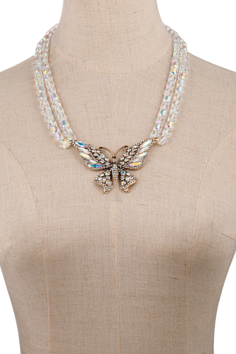 Rose Butterfly AB Bead Necklace