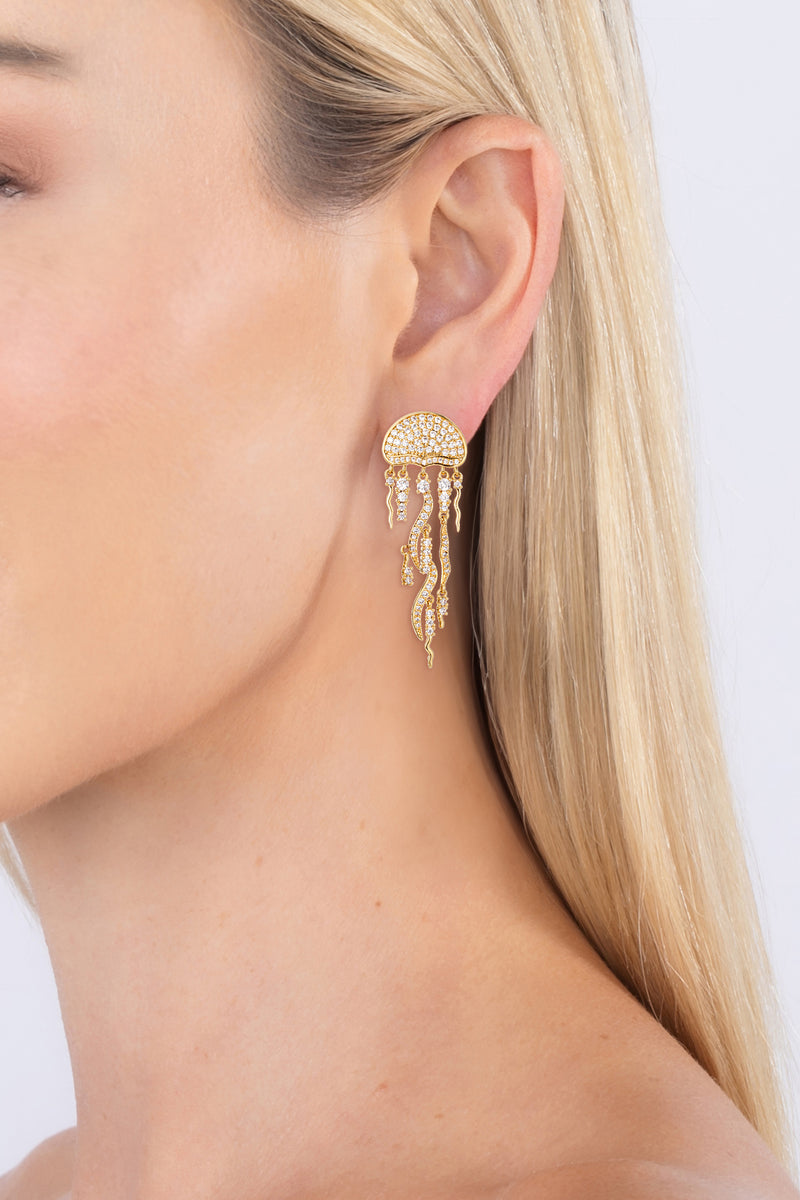 18K Gold Plated Jellyfish CZ Drop Earrings
