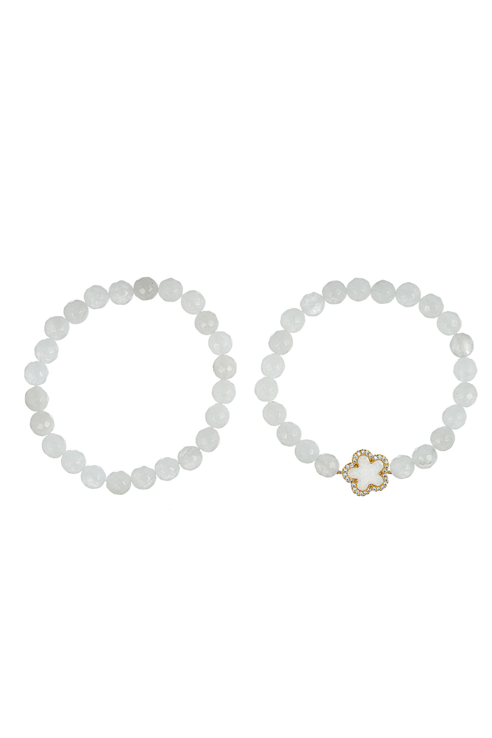 Fleur White Jade 8MM Beaded Stretch Bracelet