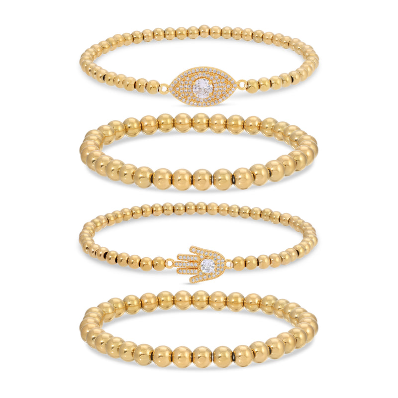 Nura Silver Evil Eye Hamsa Bracelets (4 Piece Set)