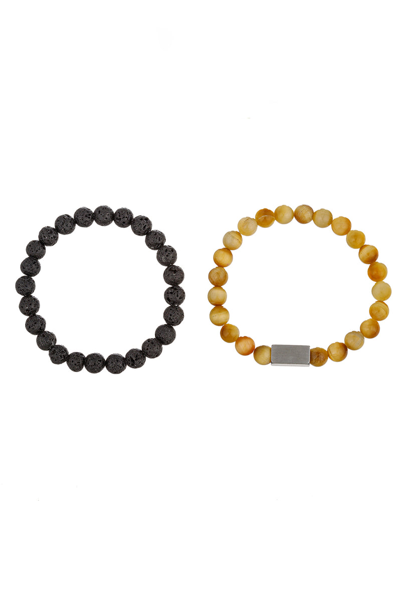 Ethan 2 Piece Agate and Lava Bead Bracelet Set