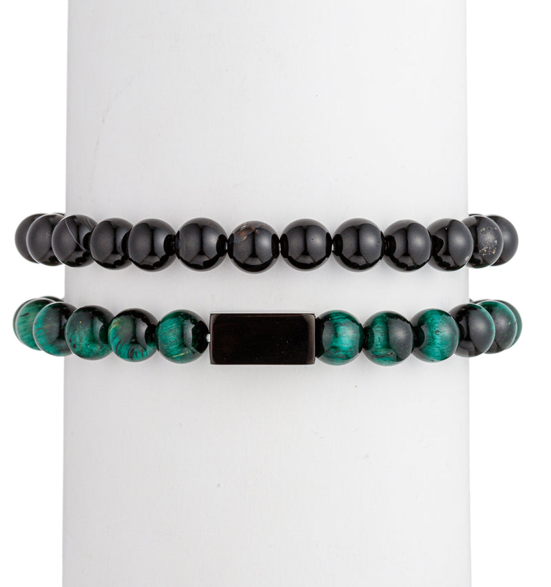 Ben 2 Piece Green Tiger Eye & Onyx Bracelet Set