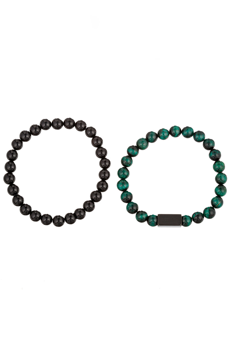 Ben 2 Piece Green Tiger Eye & Onyx Bracelet Set