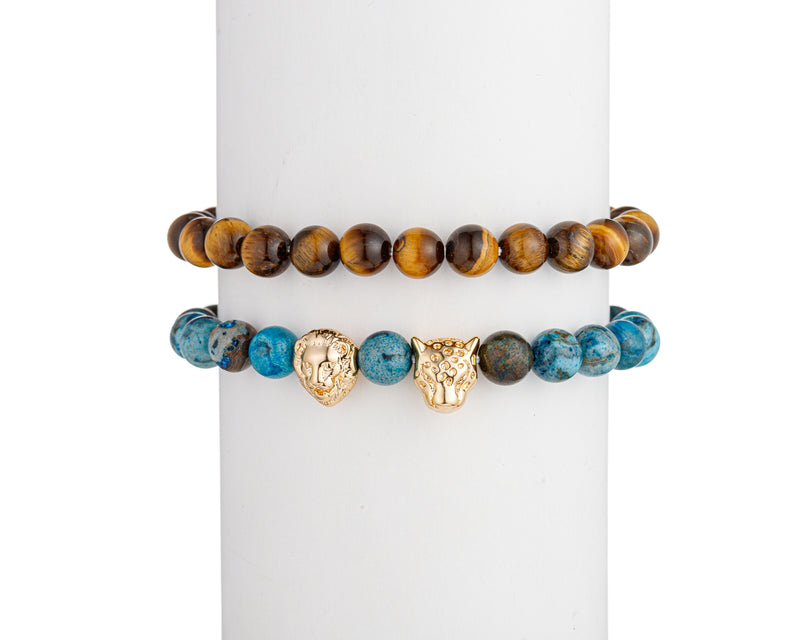 Lion Cat 2 Piece Agate Bracelet Set