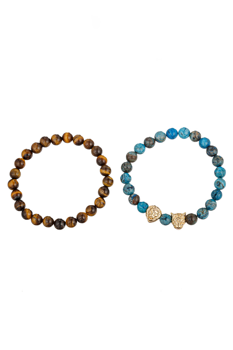 Lion Cat 2 Piece Agate Bracelet Set