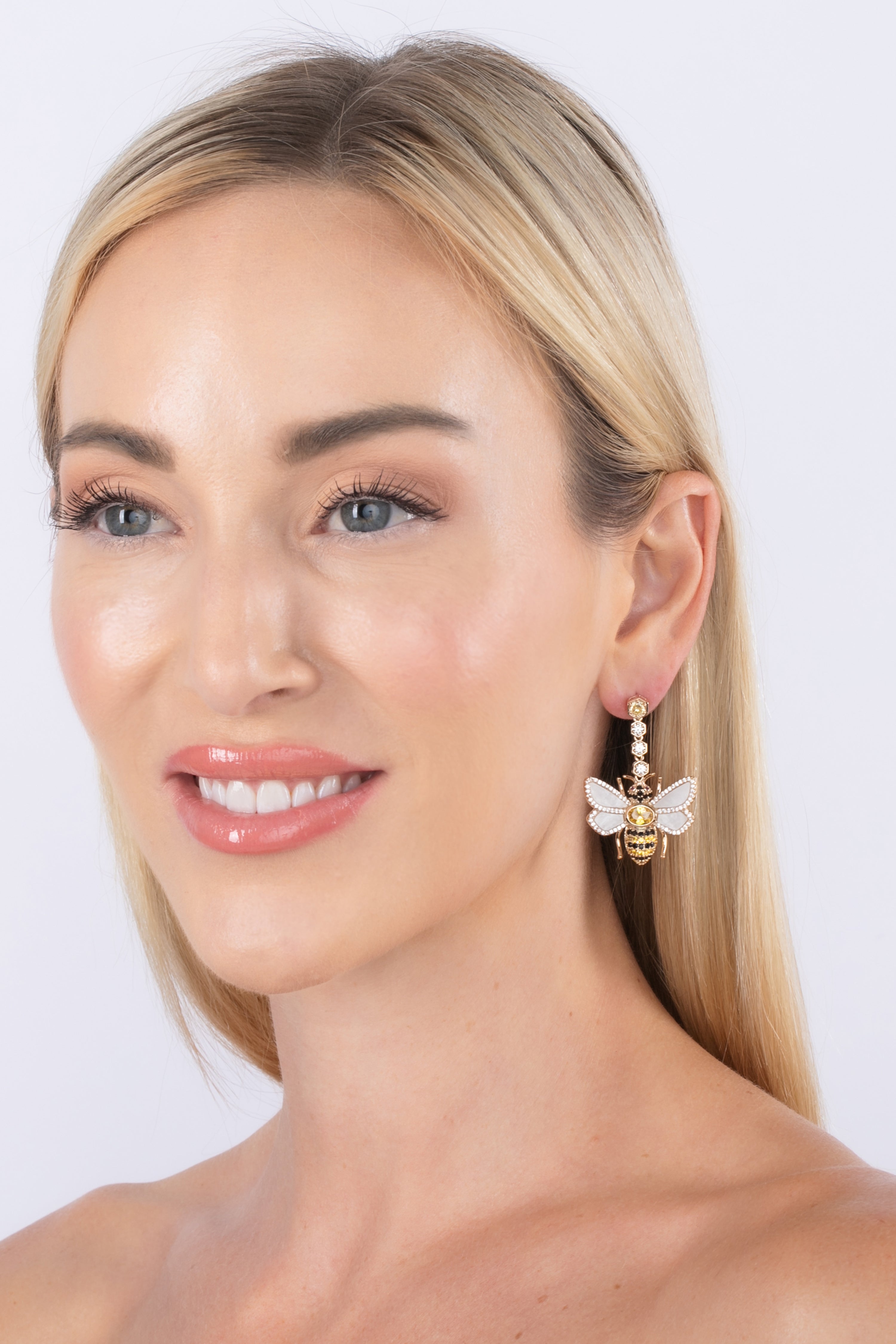 Bumble Bee CZ Dangle Earrings