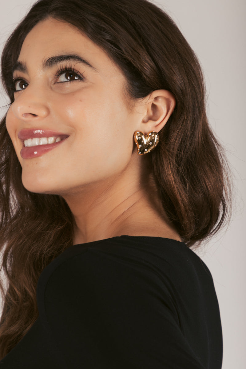 Jamila CZ Heart 14K Gold Plated Earrings