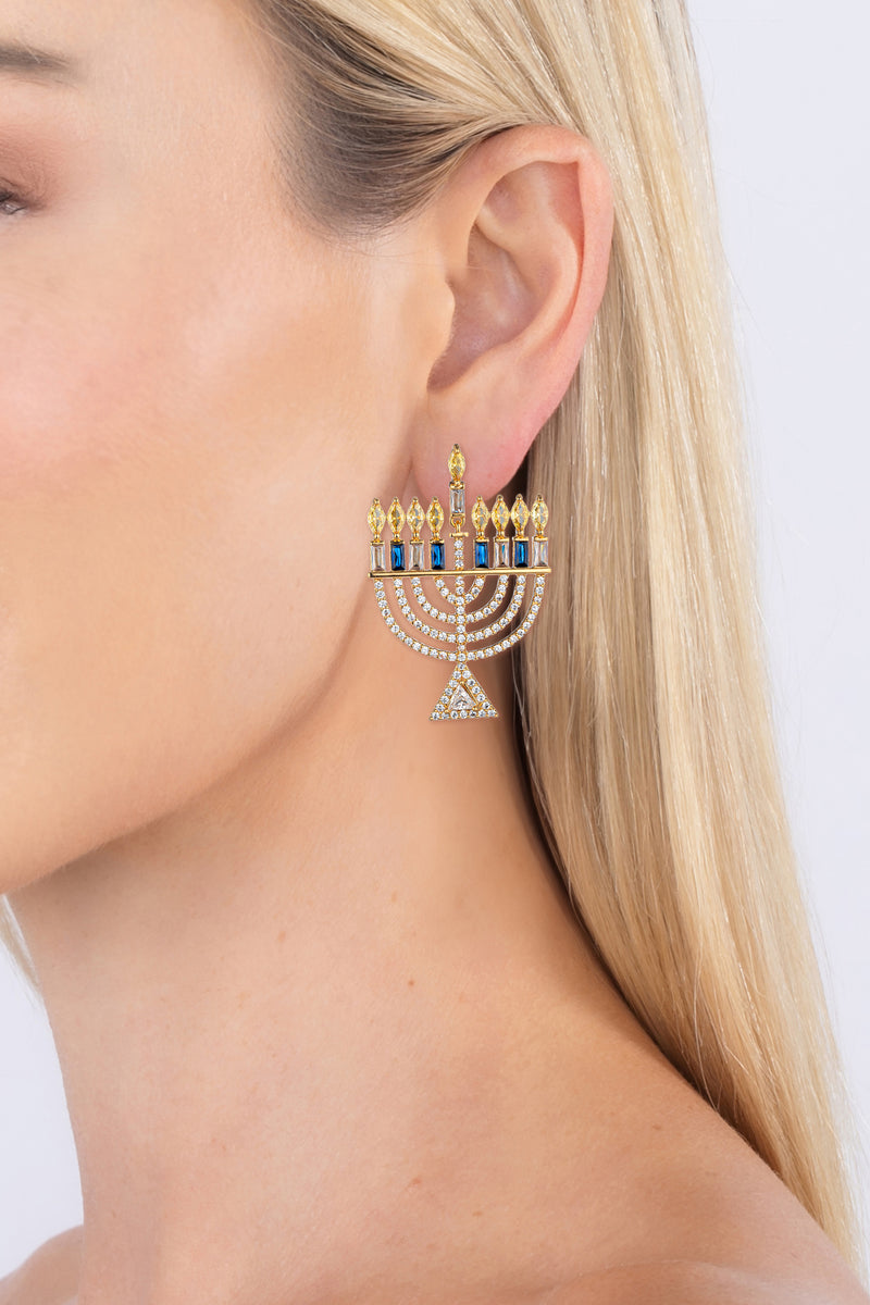 Happy Hannukah Menorah Drop Earrings