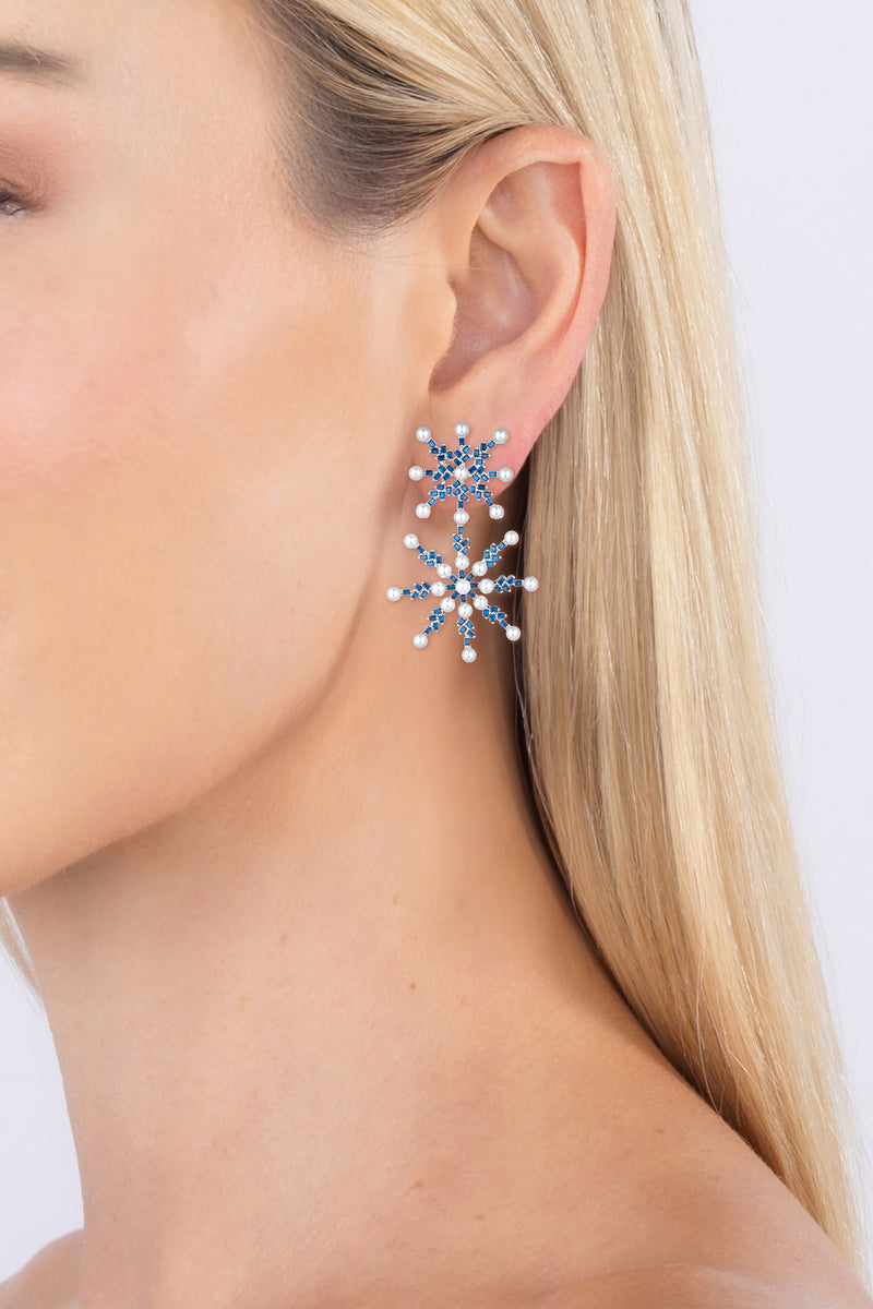 Blue Snow Flake Cubic Zirconia Earrings