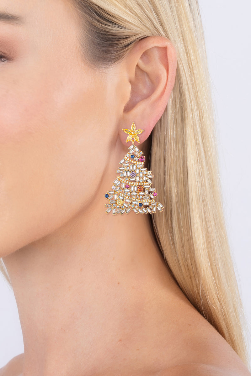 White Christmas Tree CZ Earrings