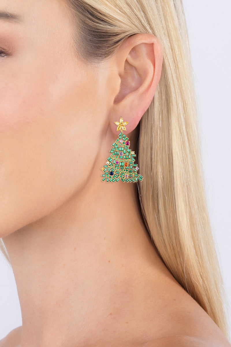 Green Christmas Tree Cubic Zirconia Drop Earring