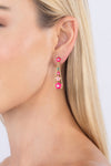 Neda Pink Flower 18K Gold Plated Drop Earrings
